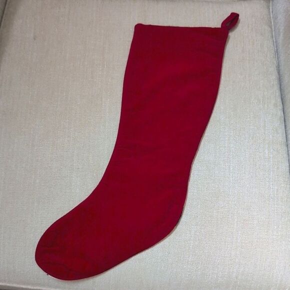 Vintage Wool Needlepoint Poinsettia Christmas Stocking Red Velvet Cotton Backing - Picture 5 of 10